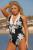 Black & Cream Print Halter Swimsuit