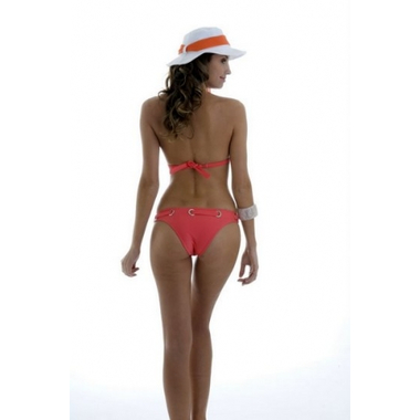 ruched triangle bikini coral back